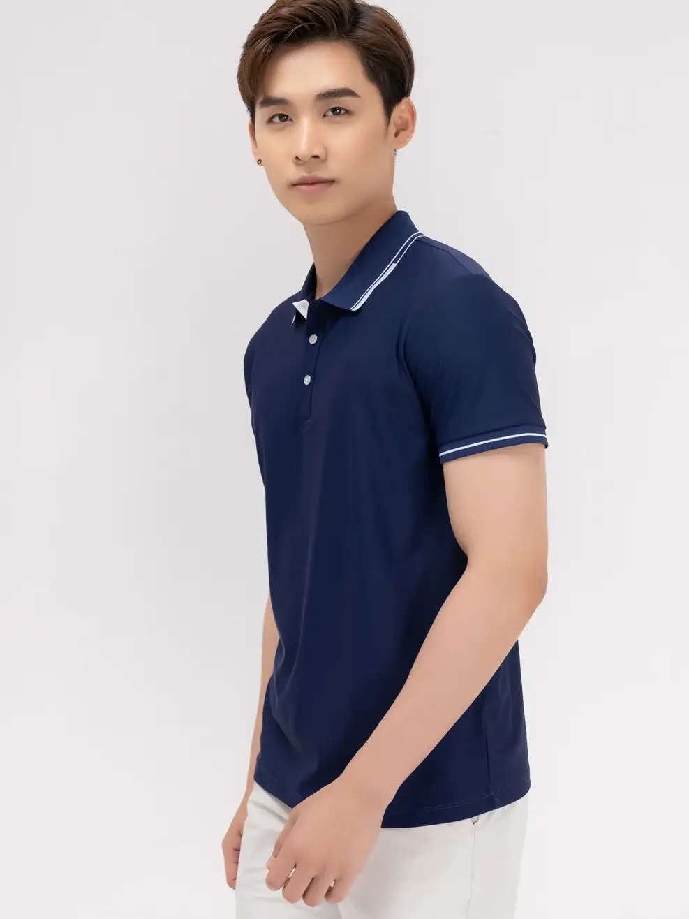 Polo nam phối nẹp - Tím than - S