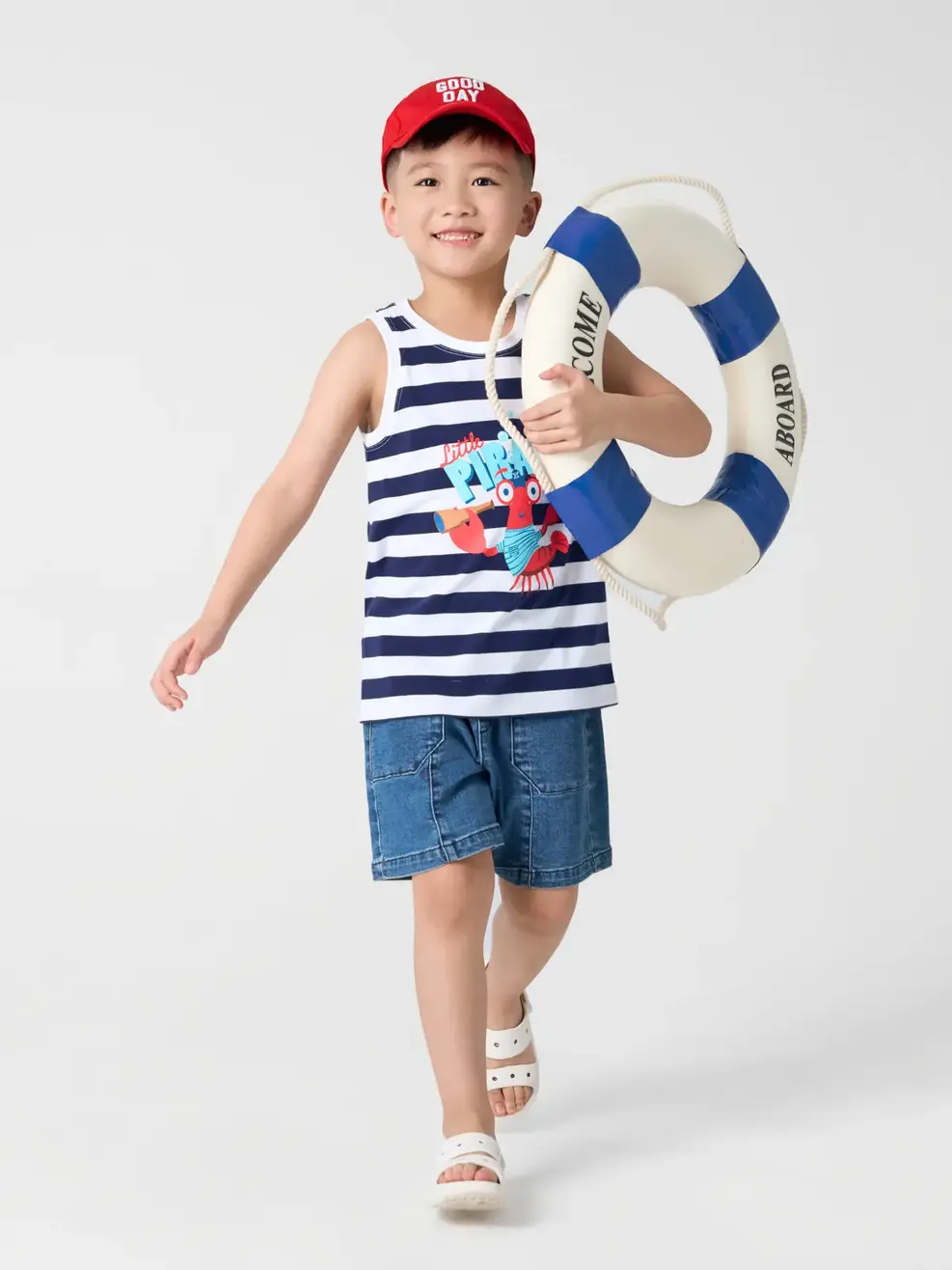 T-shirt Kid Ba Lỗ Dệt Kẻ - Kẻ navy - 2-3