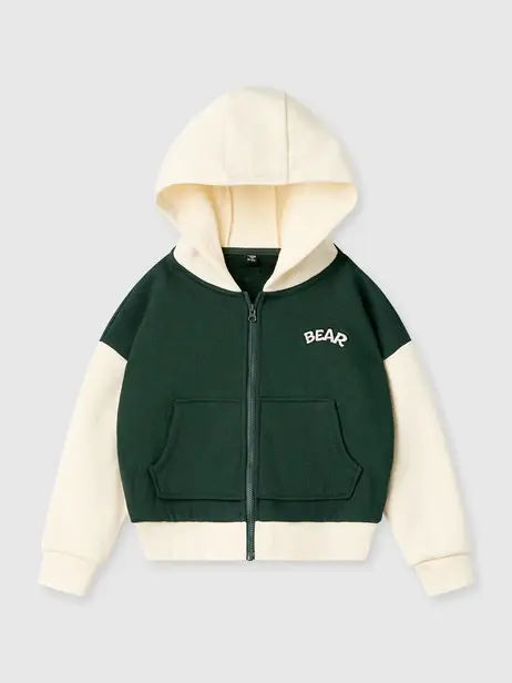 Áo Nỉ Trẻ Em Mũ Kéo Khoá Bear