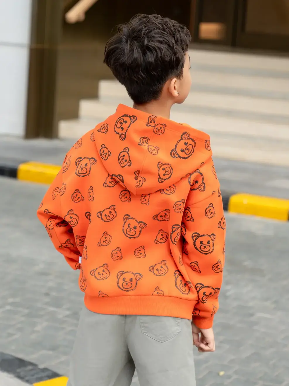 Áo nỉ cào kid in tràn gấu - Đỏ cam - 4