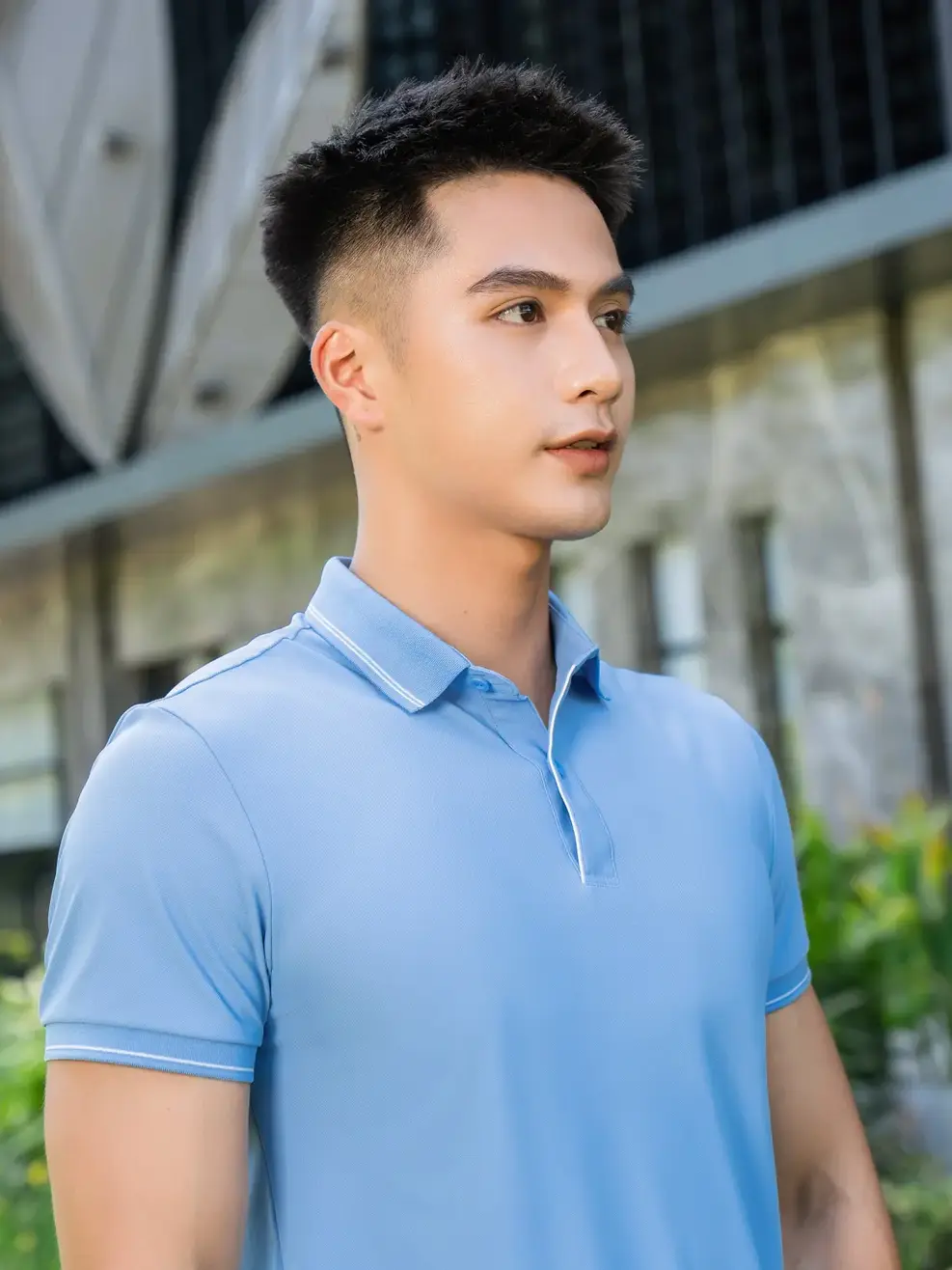 Áo polo nam airycool phối nẹp - Xanh lơ - L