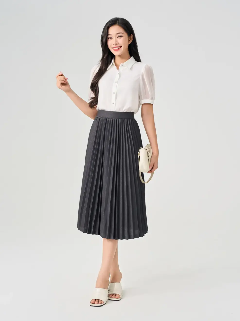 Chân Váy Nữ Dập Xòe Quạt - Xám - S