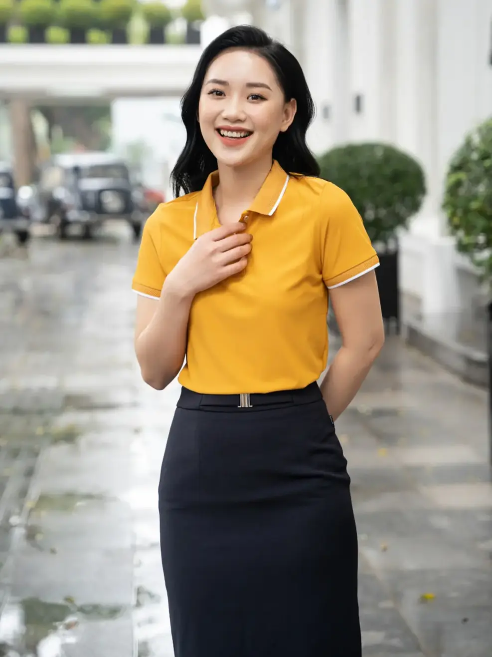 Áo Polo nữ Airycool bo quả trám - Vàng - S