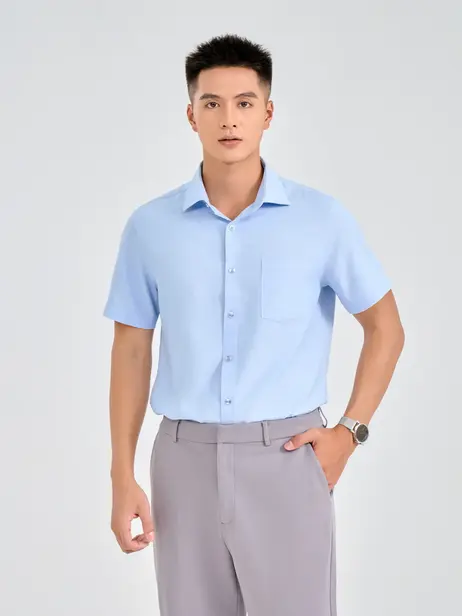 Sơ mi nam s.cafe melange cộc tay túi ngực