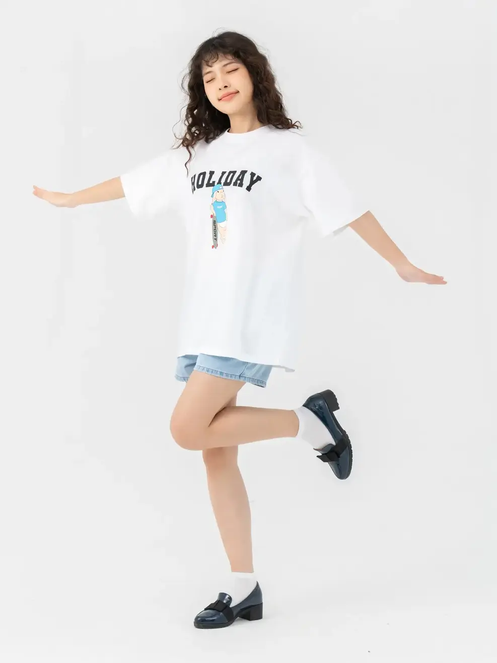 T-shirt Thể Thao Nữ Thỏ Trượt Ván - Trắng - 1