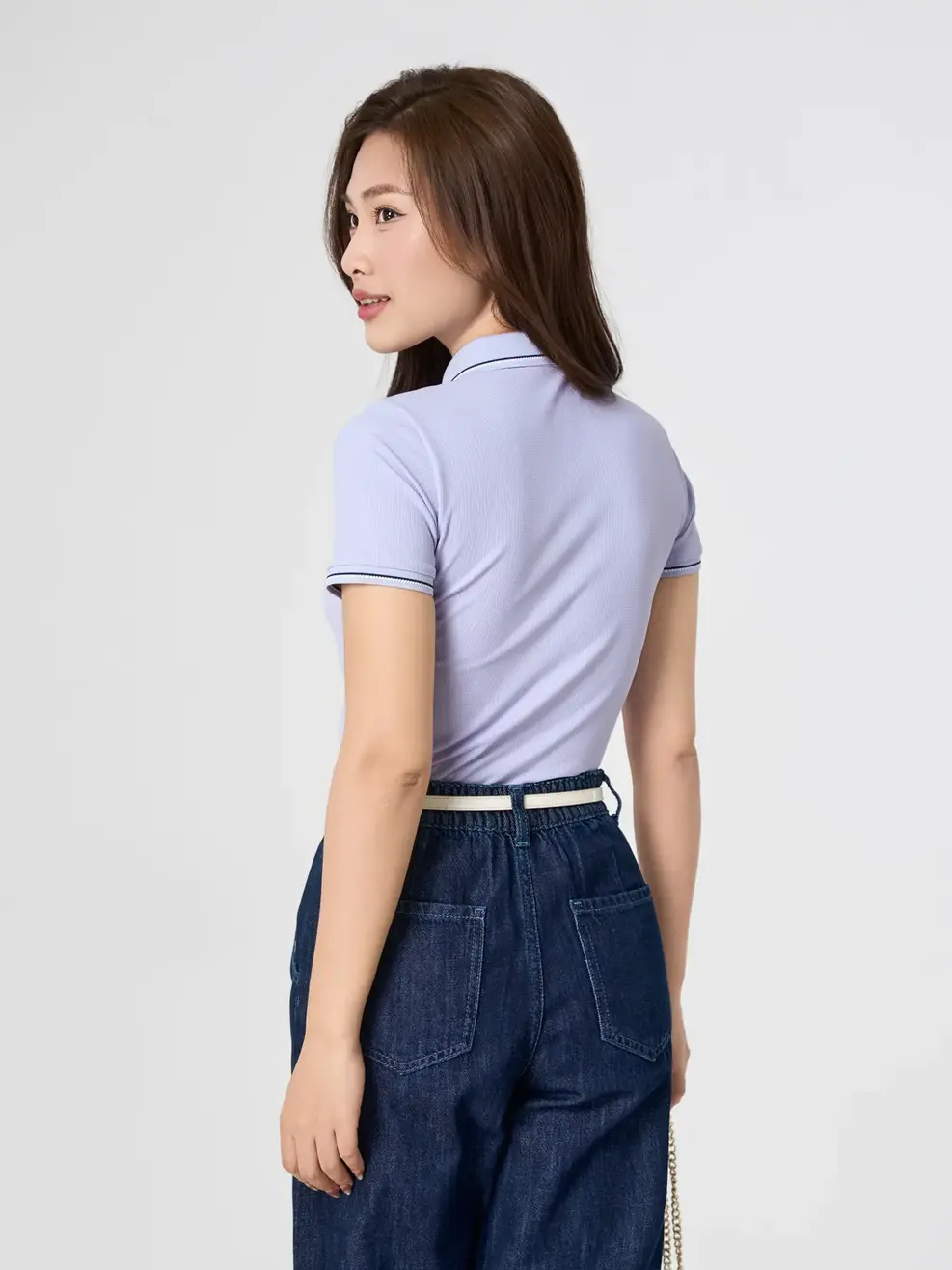 Áo Polo Vải Siêu Co Giãn Bo Cổ Dệt - Màu tím 002 - XS