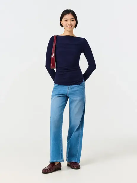 Quần Jeans Nữ Straight Cúp Dọc Thân Co Giãn Tôn Dáng