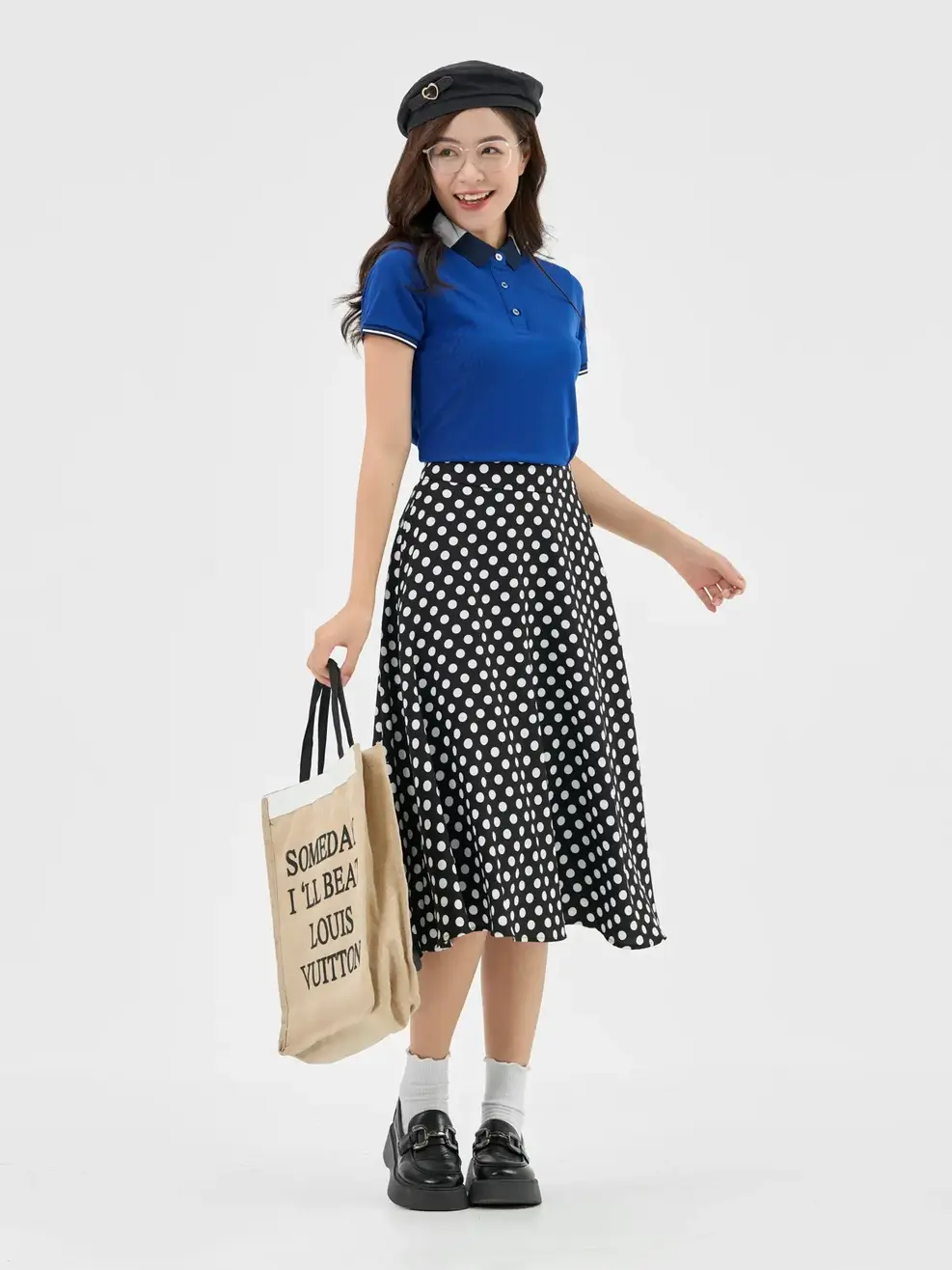 Polo Nữ Cafe Dệt Tổ Ong Bo 3 Màu - Xanh coban - S