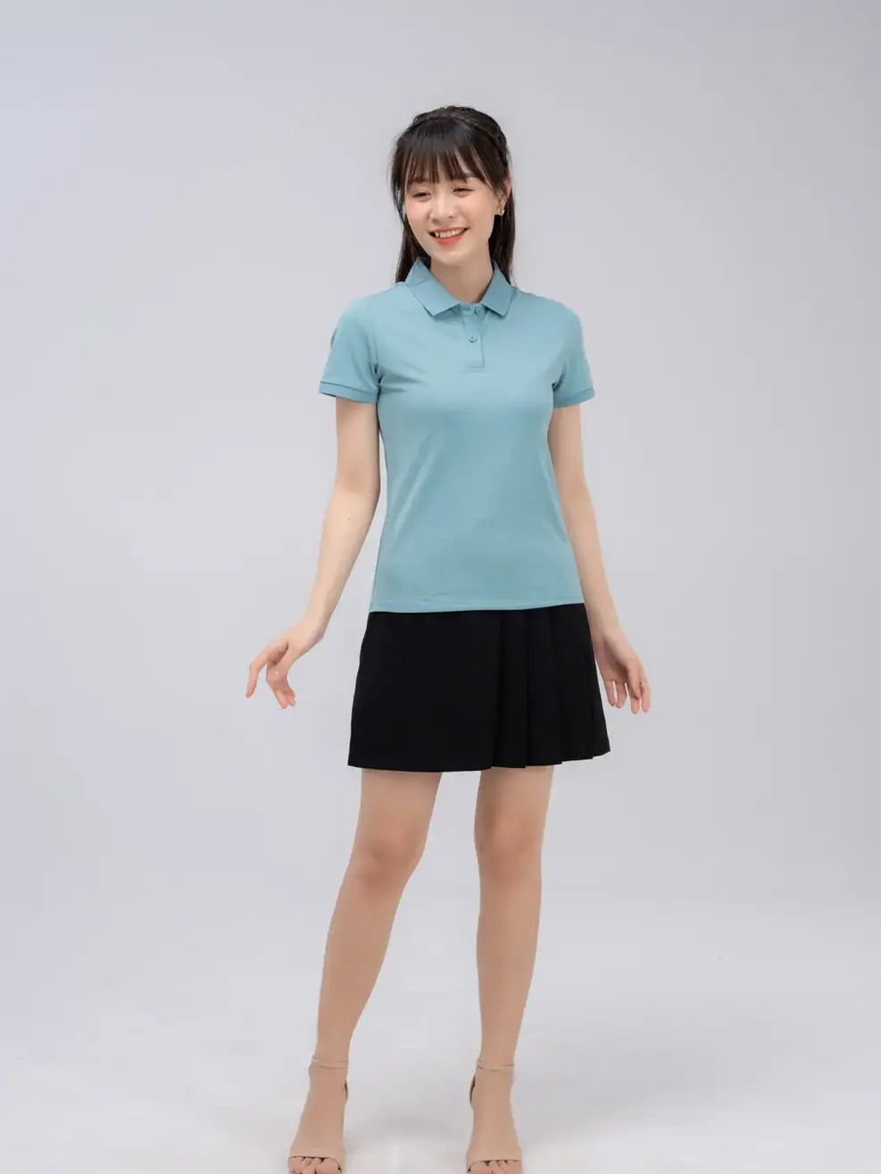 Áo polo nữ mắt chim in logo - Xanh ngọc - S