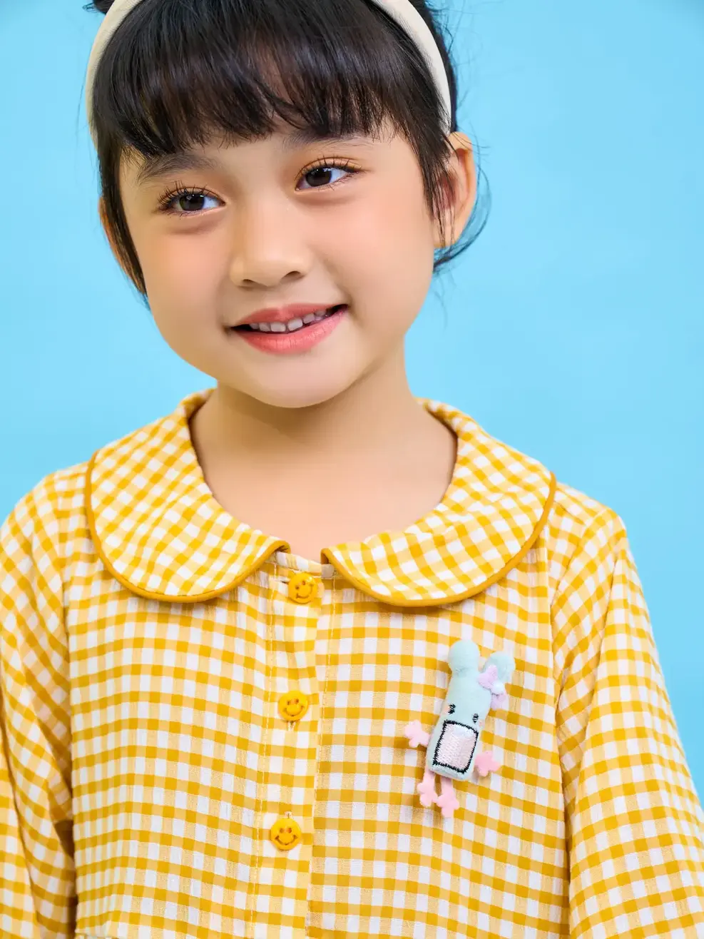 Đầm kid xòe cổ sen - Kẻ vàng - 2