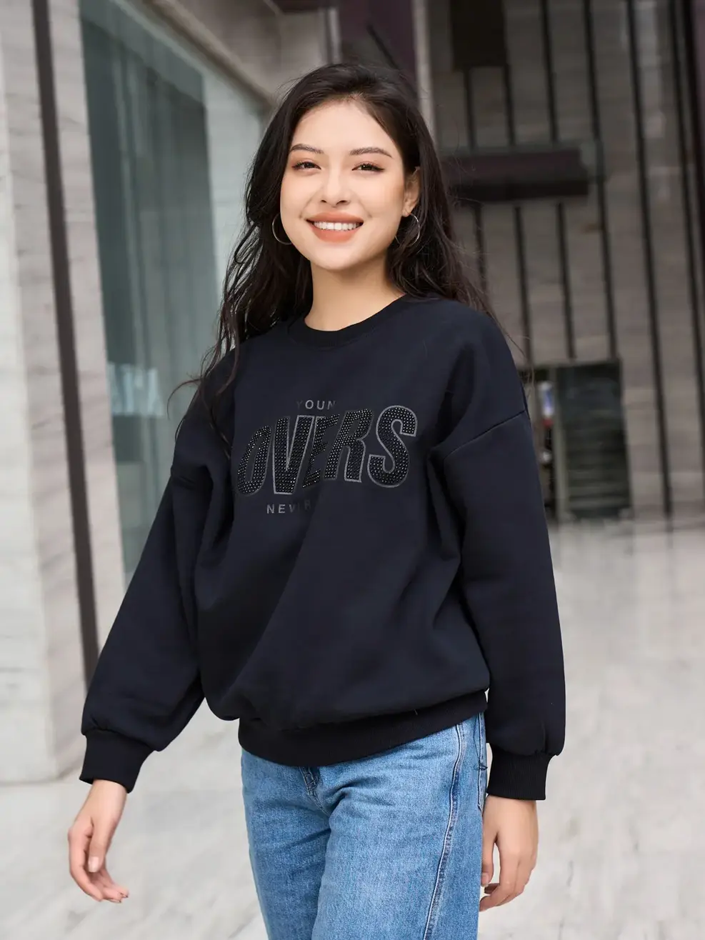 Áo Thu Đông Nữ Đính Đá Giảm Giá Lỗi - Đen - S