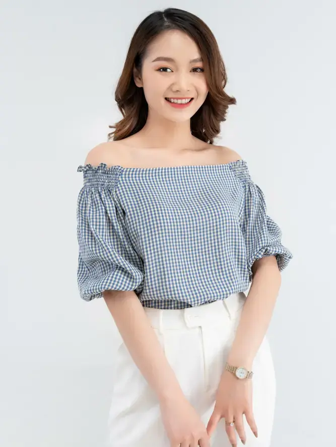 Sơ mi vai trễ tay lỡ - Xanh Biển - S