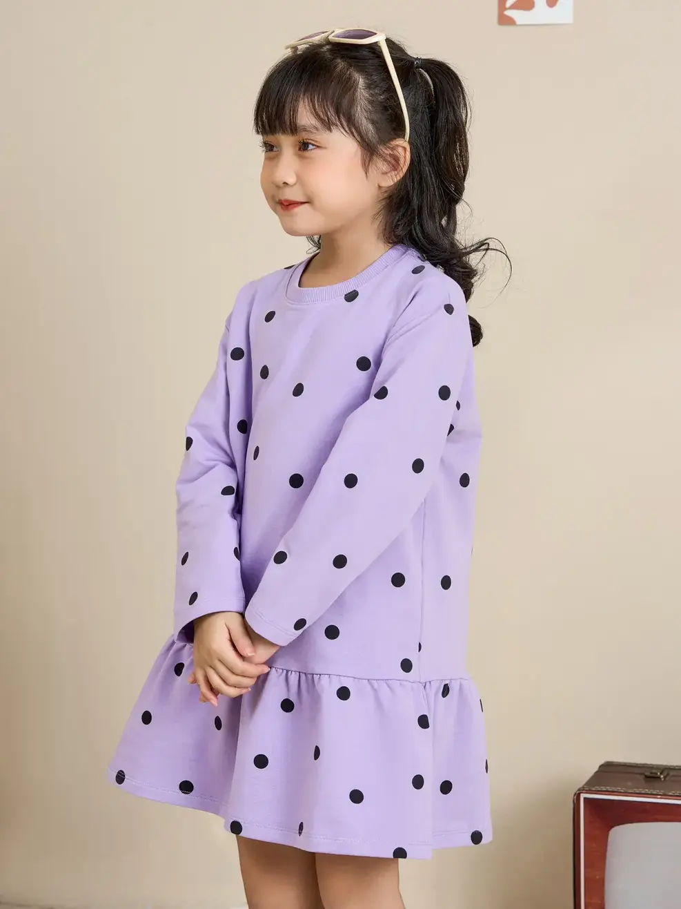 Đầm bé gái gấu nhún chấm bi - Tím - 2