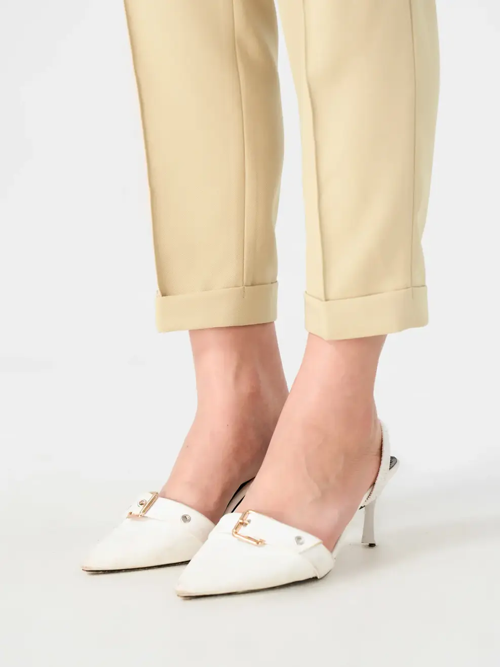 Quần Âu Nữ Baggy Phối Thắt Lưng - Be - S