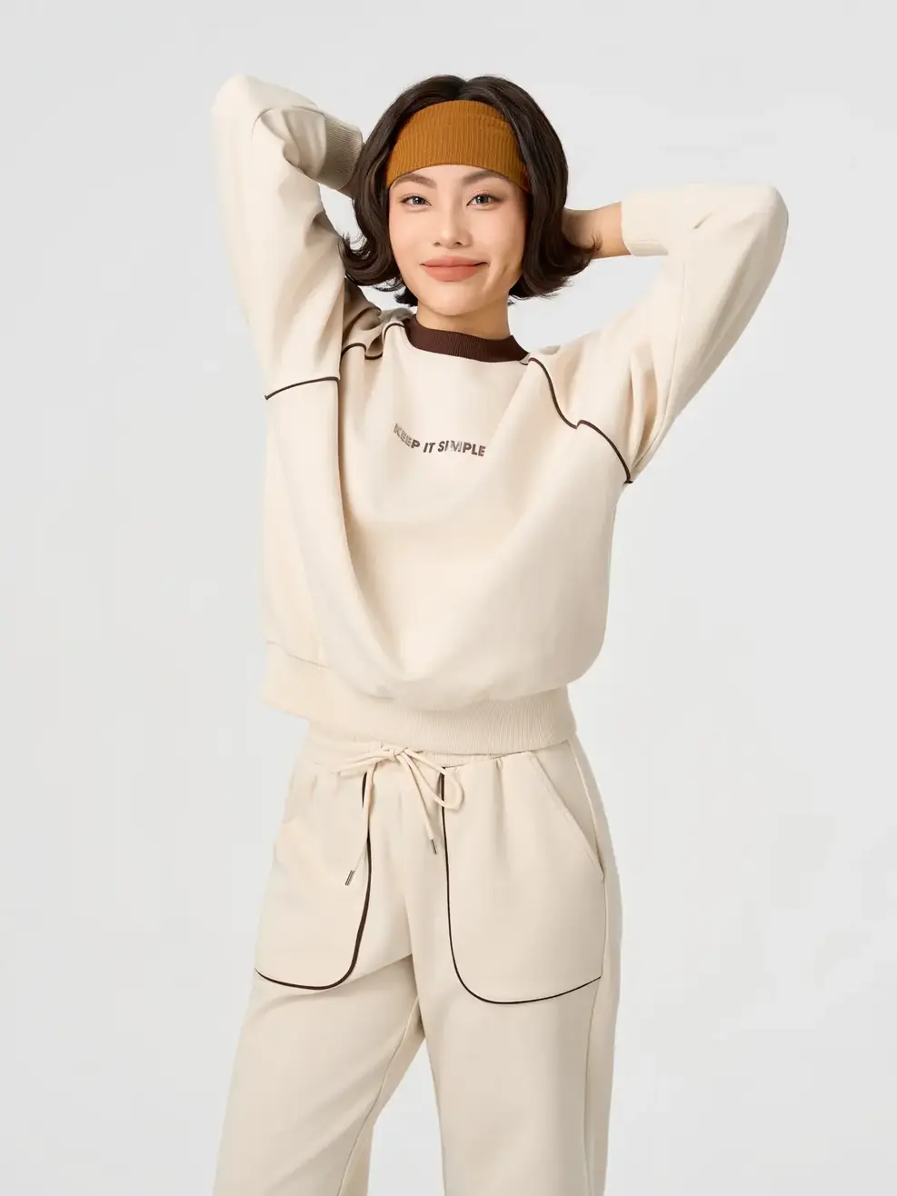 Bộ Đồ Nữ Tay Liền Phối Màu In Hình Thân Trước - Be 028 - S