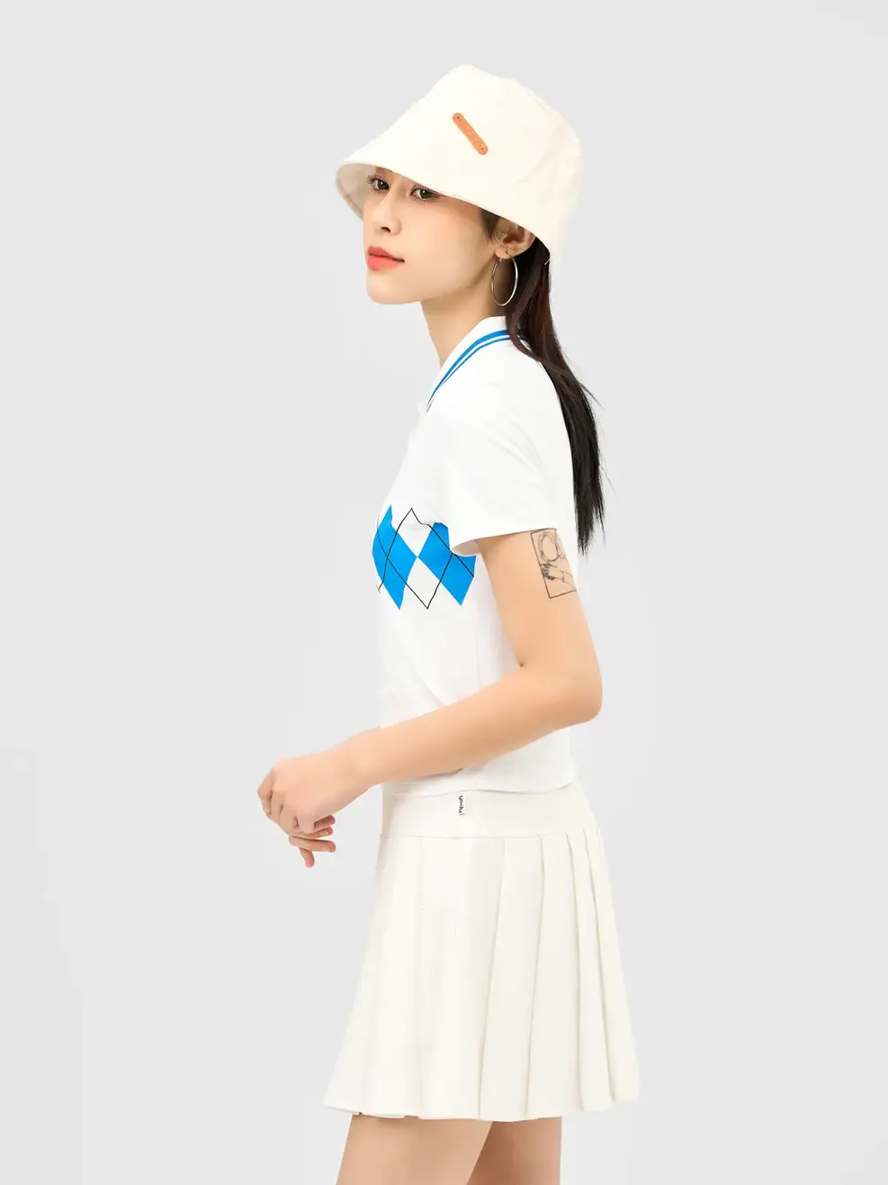 Polo Nữ Bạc Hà Quả Trám - Trắng phối xanh lam - S