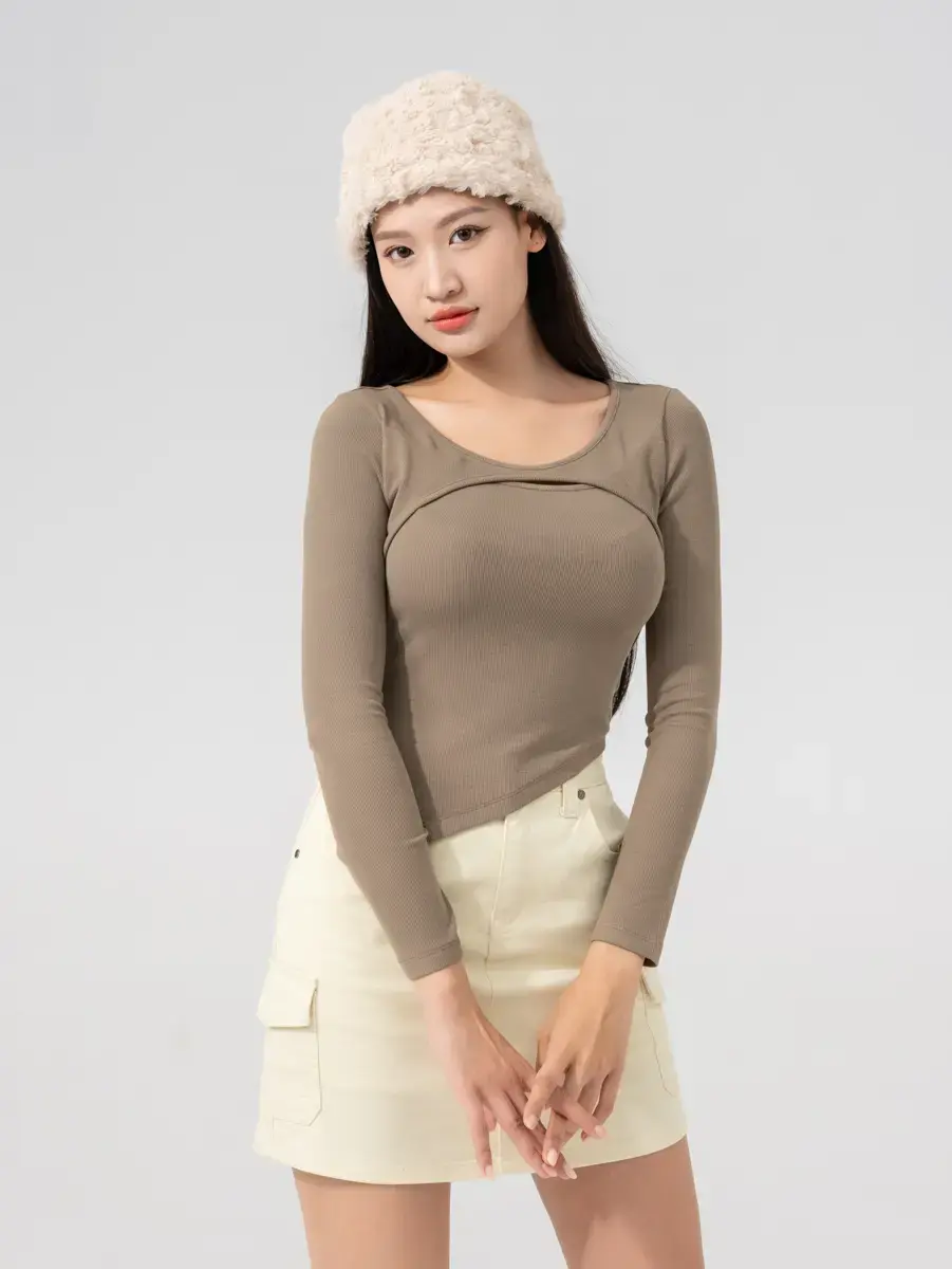 Áo Thu Đông Nữ Vạt Chéo - Nâu - S