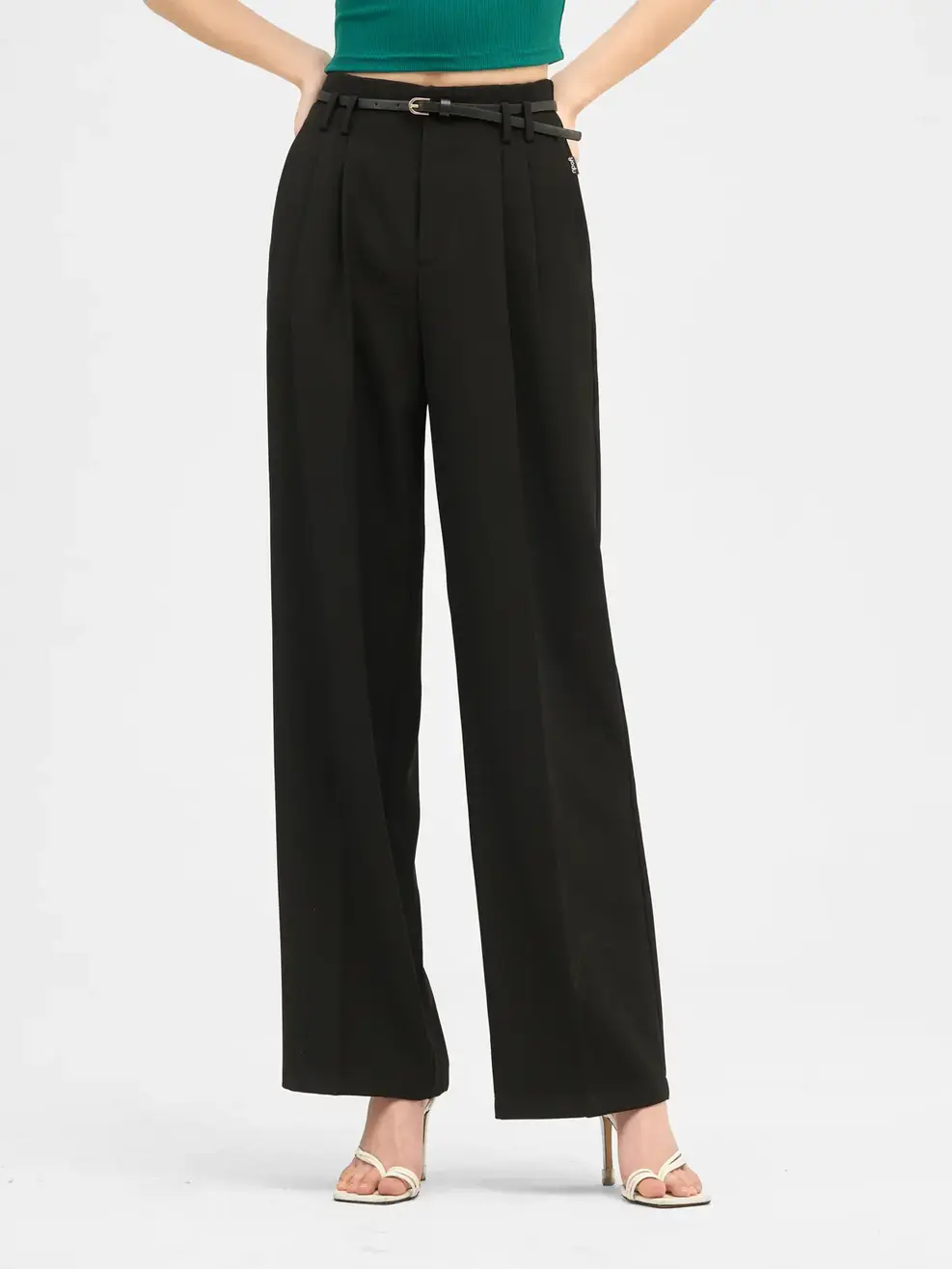 Quần Tây Nữ Suông Cạp Cao Đai Eo  - Đen - S