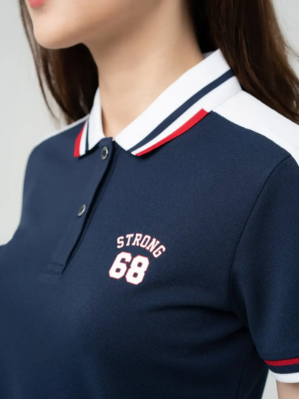 Polo Nữ Cafe Phối Tay - Navy phối Trắng - S