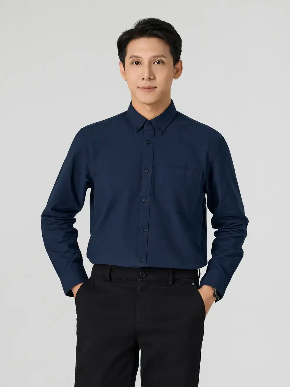 Sơ Mi Dài Tay Nam Oxford Túi Ngực - Tím than - M