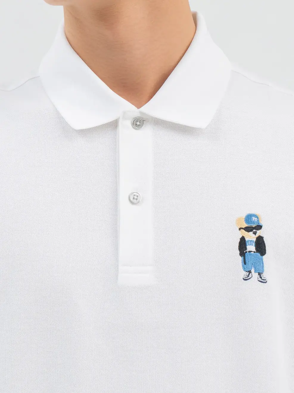 Polo Nam Sorona Oversize Thêu Gấu - Trắng - 3XL