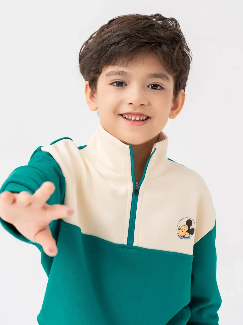 Bộ Đồ Thu Đông Kid Cổ 5 Phân In Mickey Sau Lưng - Xanh lục - 2