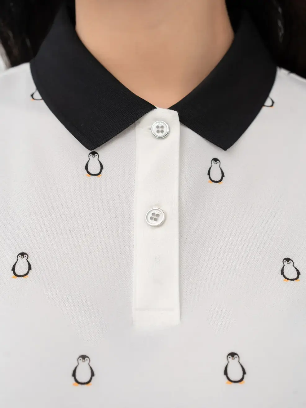 Áo Polo Nữ Mắt Chim In Chim Cánh Cụt - Trắng - S