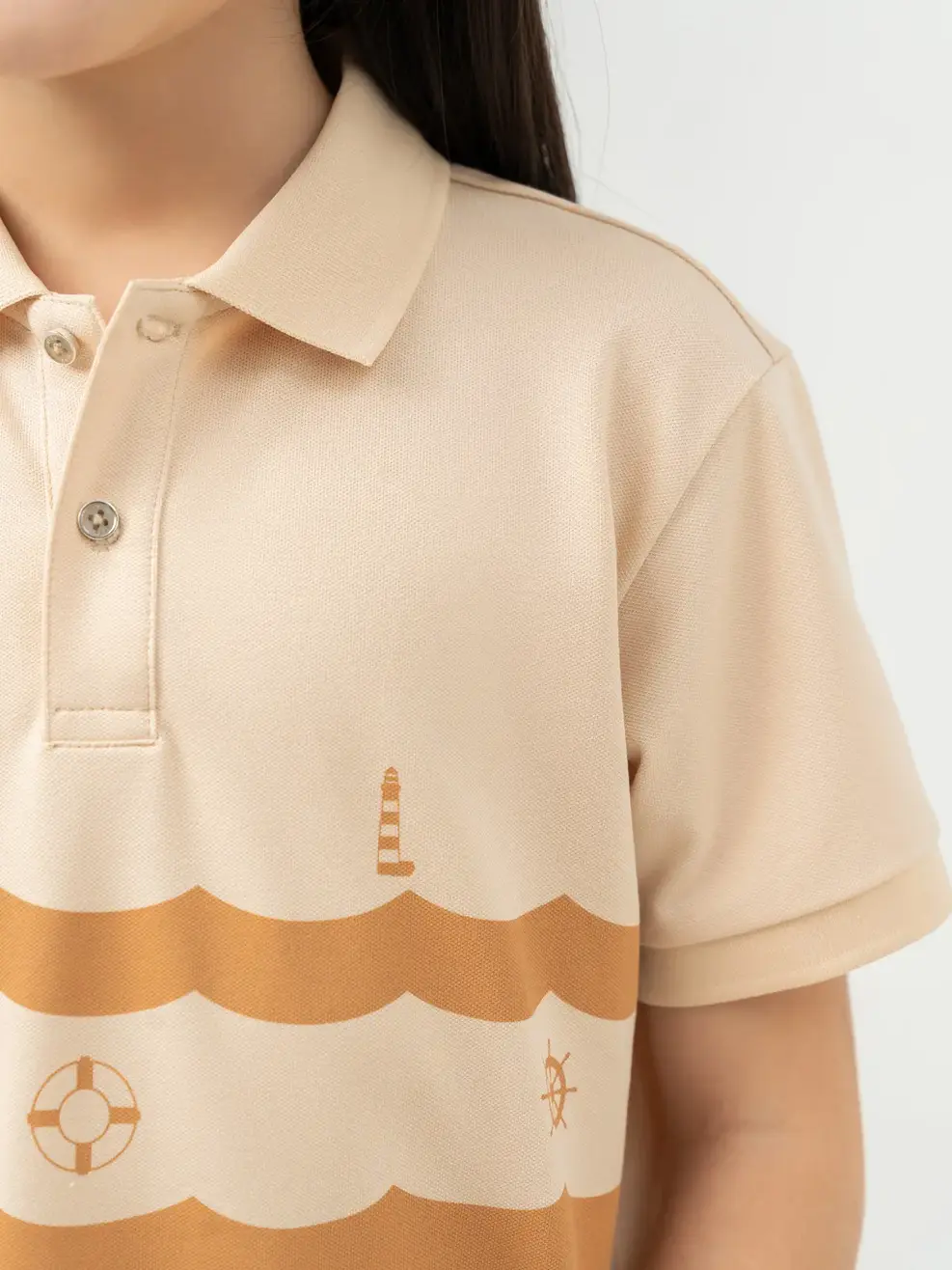 Polo Kid In Hoạ Tiết Hải Lý - Kem - 2