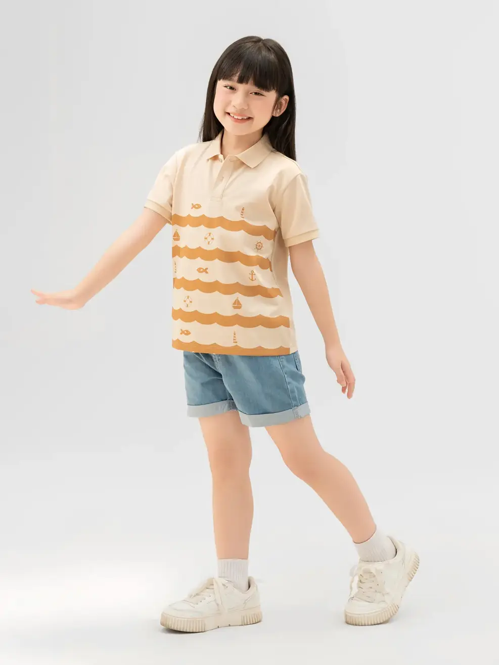 Polo Kid In Hoạ Tiết Hải Lý - Kem - 2