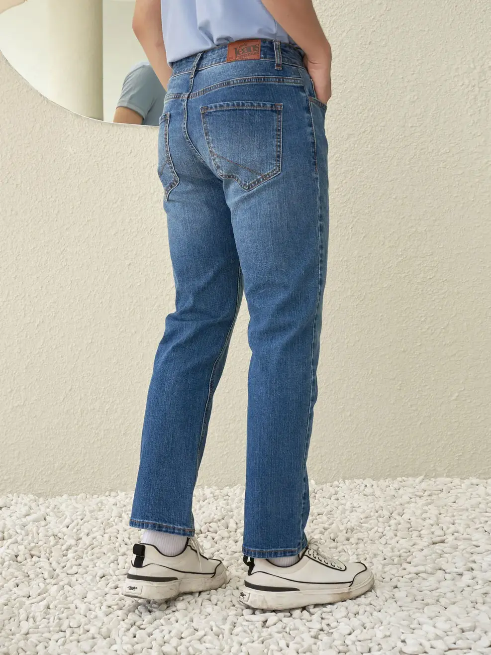 Quần jean nam Regular cotton giặt mài - Xanh đậm - 28