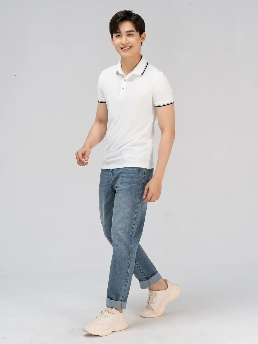 Áo polo nam airy cool bo kẻ - Trắng kem - 4XL