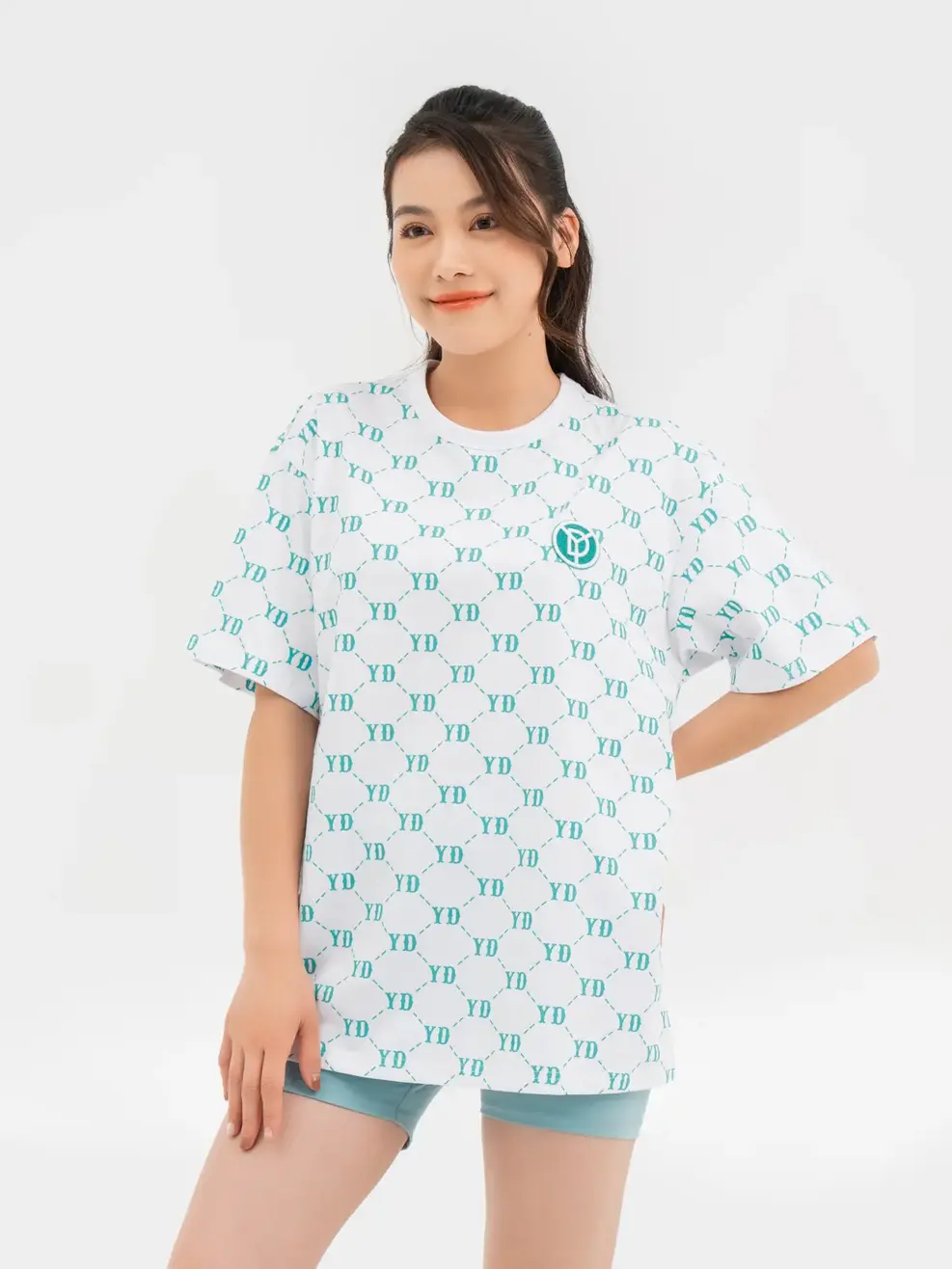 T-shirt Nữ In Tràn Monogram Yd Bột Ngô - Trắng 1 - XS