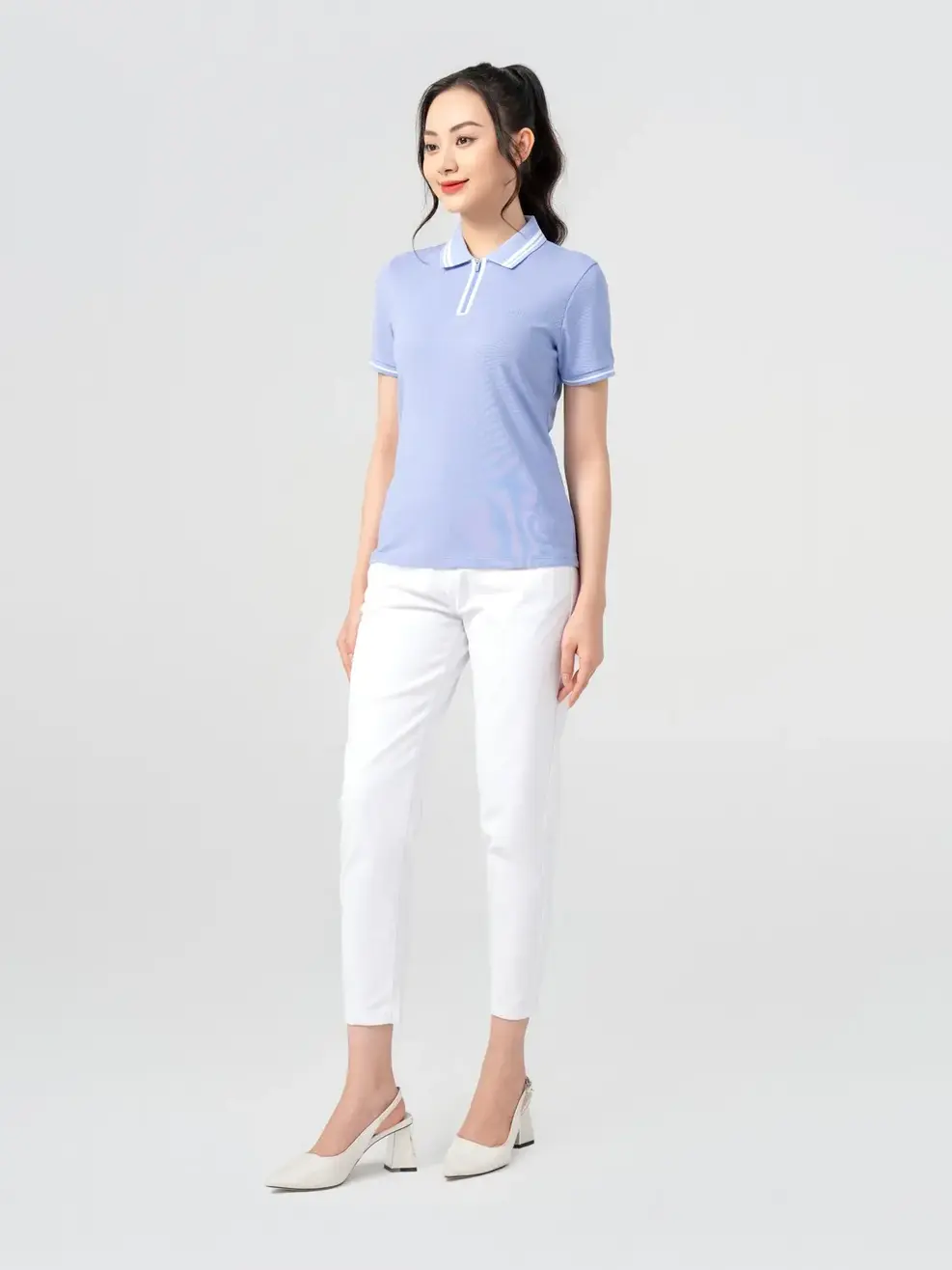 Polo Nữ Cafe Dệt Tổ Ong Nẹp Khoá - Tím nhạt - S