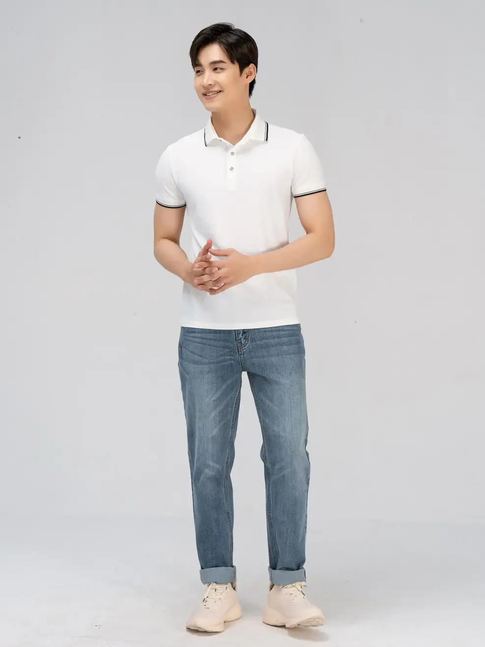 Áo polo nam airy cool bo kẻ - Trắng kem - 4XL