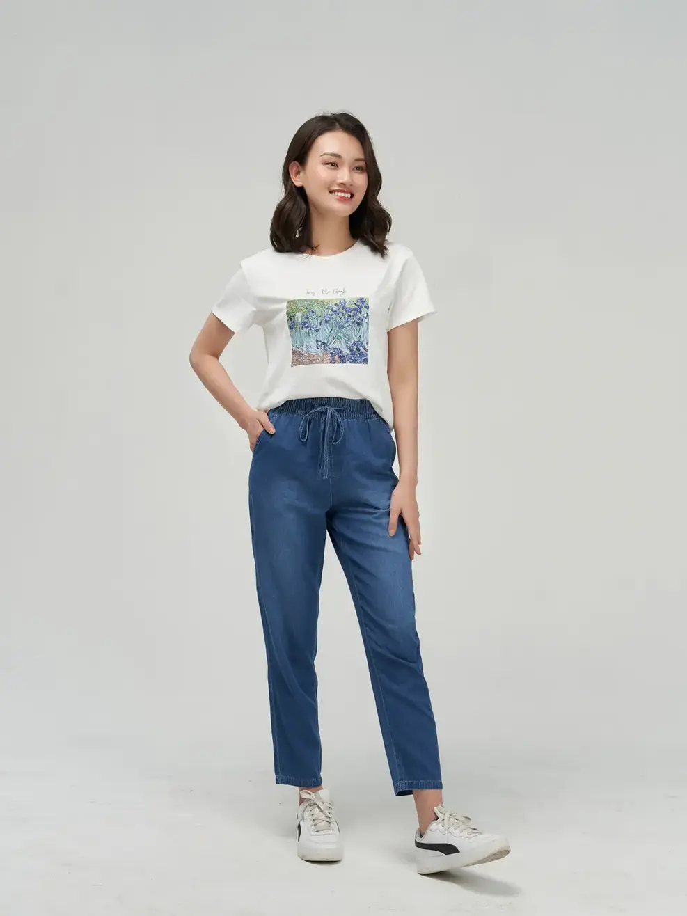 Quần Jean baggy cạp chun - Xanh đậm - 26