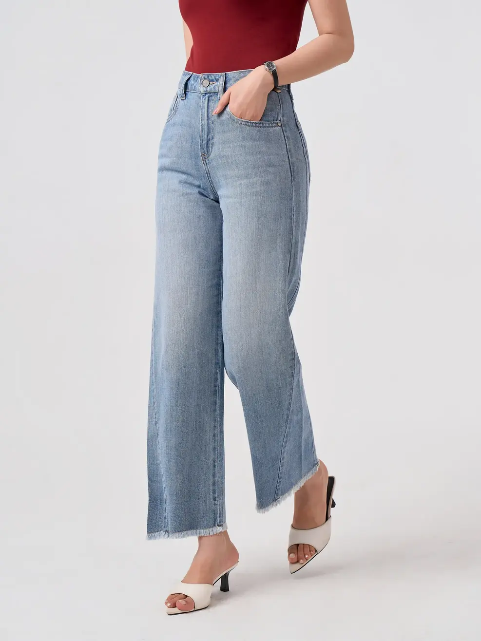 Quần Jeans Nữ Straight Cắt Cúp - Màu chàm 003 - 26