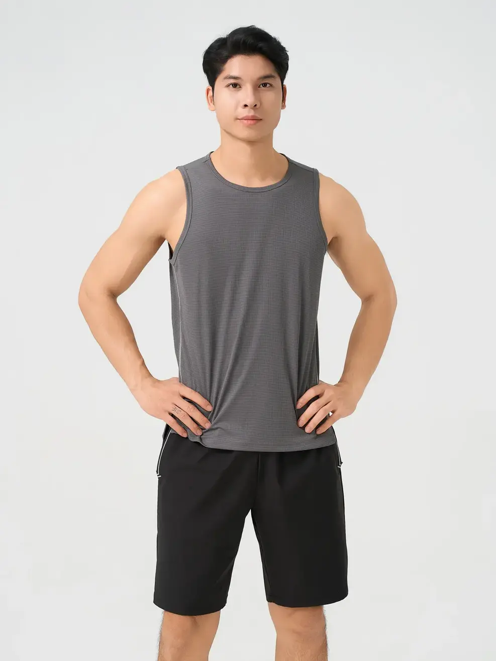 Áo Ba Lỗ Nam Thể Thao Dải Chỉ Xẻ Tà - Than chì 006 - L
