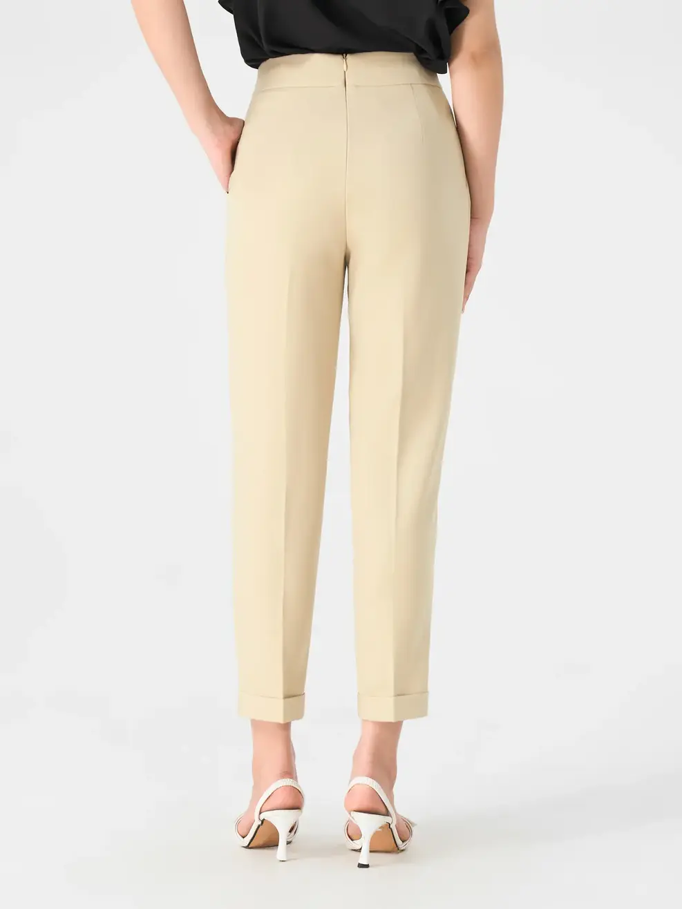 Quần Âu Nữ Baggy Phối Thắt Lưng - Be - S