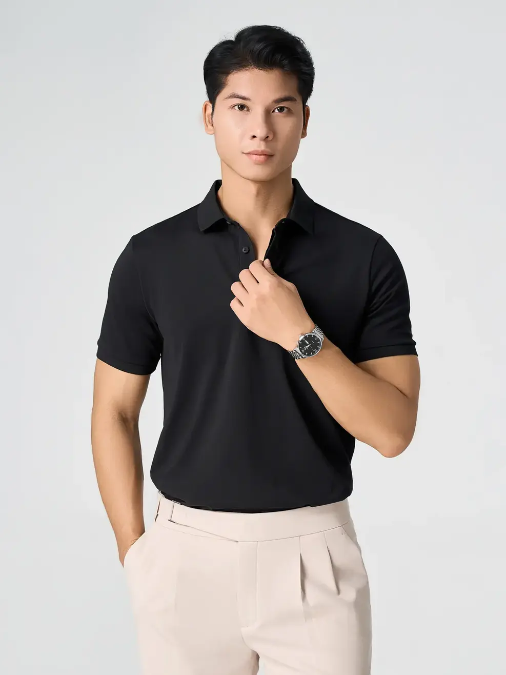 Áo Polo Nẹp Che Cúc - ĐEN 002 - S