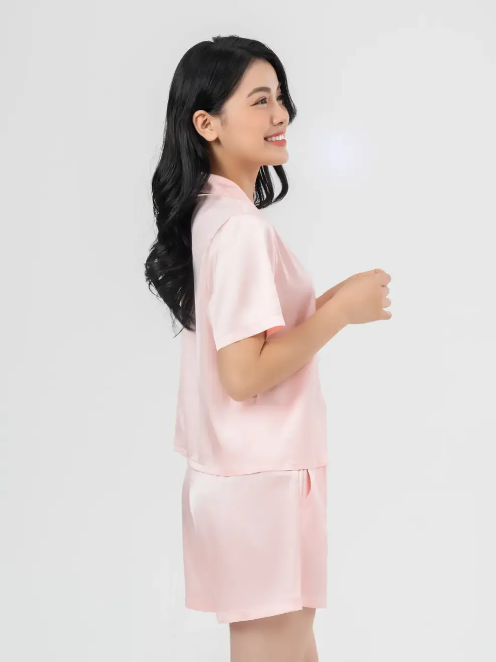 Pijama Ngắn Lụa Satin - Hồng - S