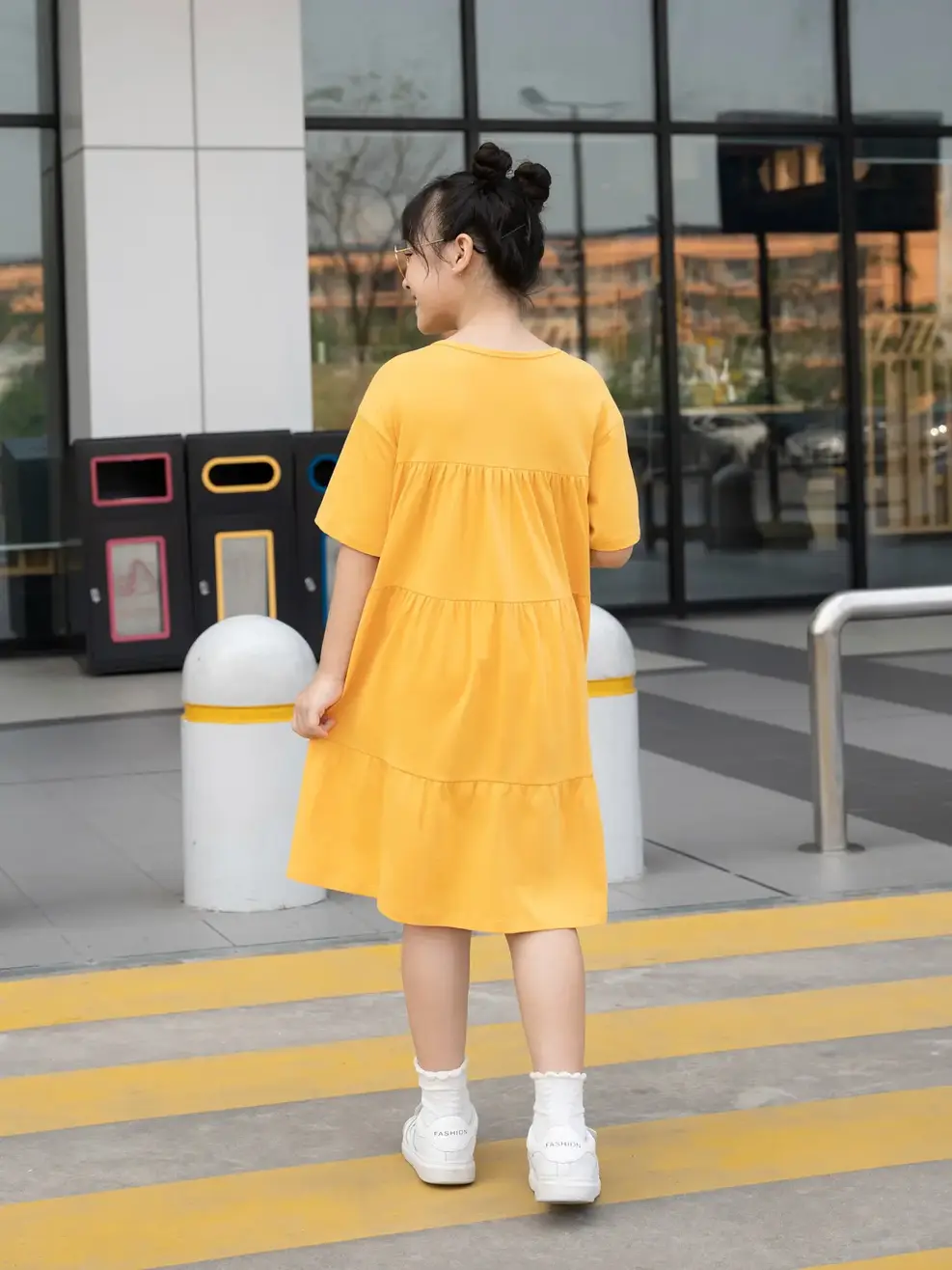 Váy trẻ em nhún tầng trái tim - Vàng - 10