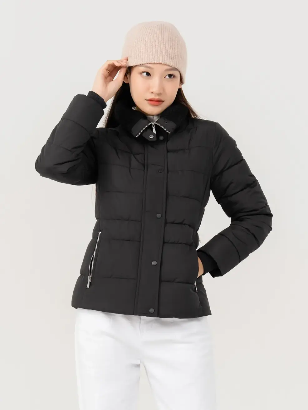 Phao Vip Nữ Dáng Ôm Cổ Phối Lông      - Đen - S