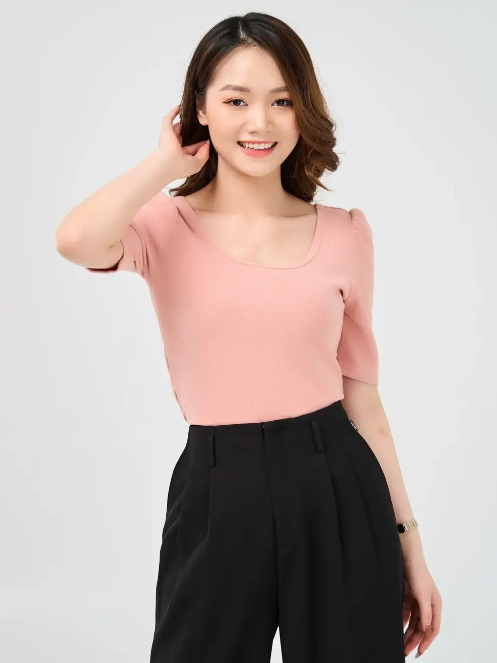 Thun nữ cổ vuông tay bồng - Hồng - M