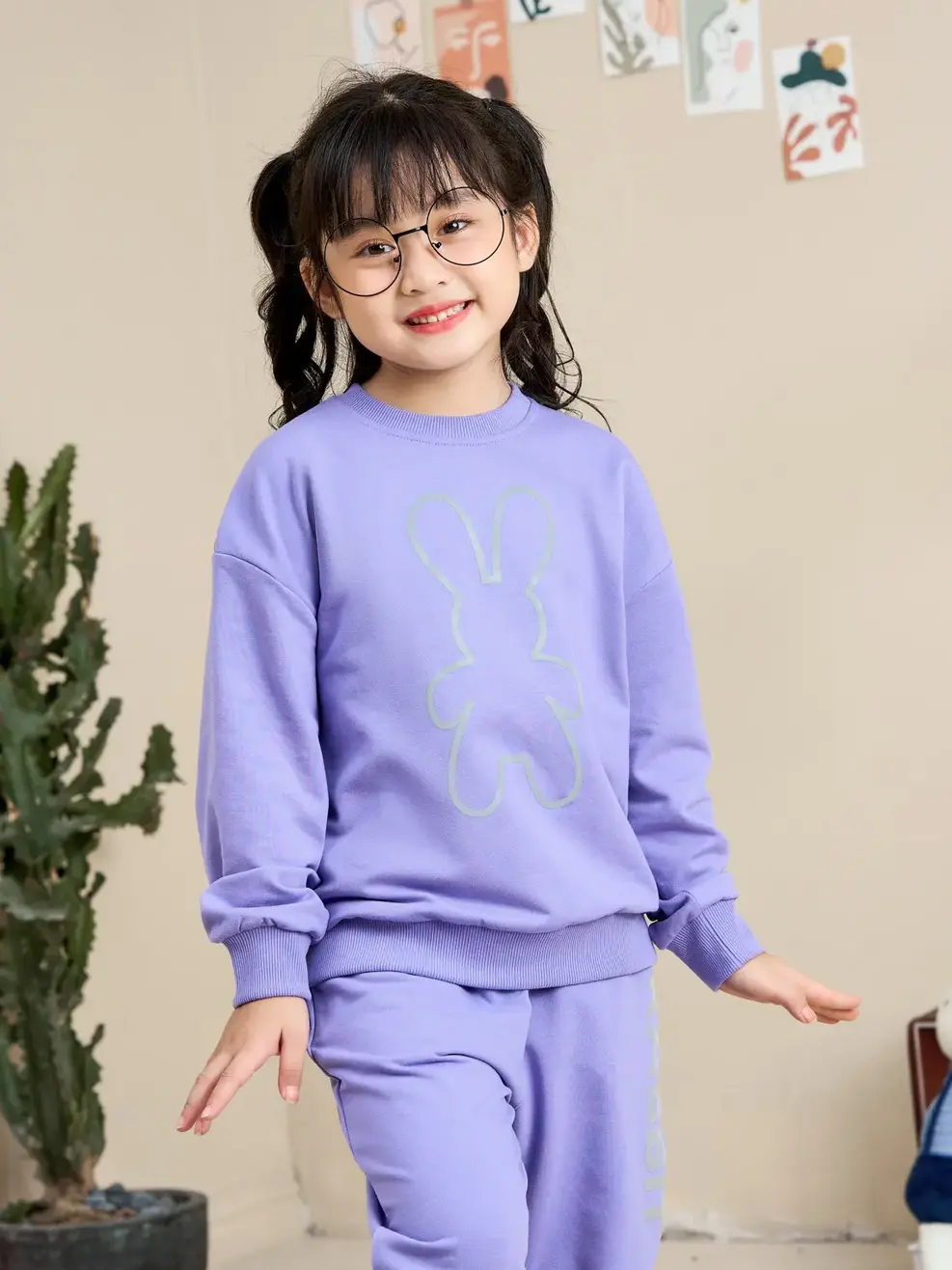 Bộ đồ kid in thỏ - Tím - 2