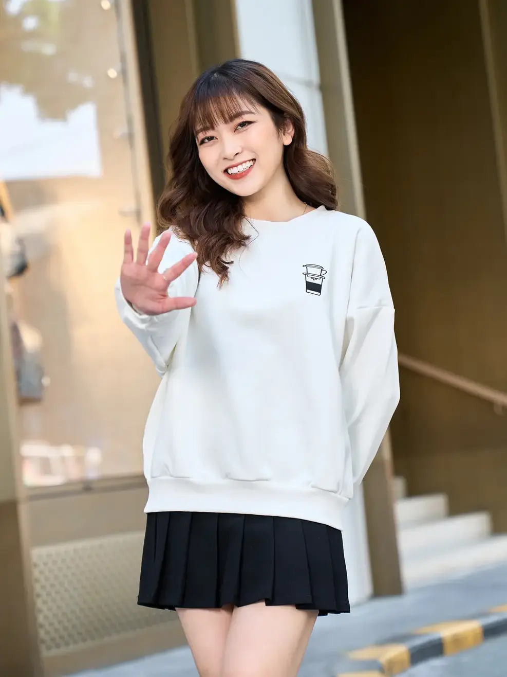 Áo nỉ nữ gia đình thêu COFFEE - Trắng - S