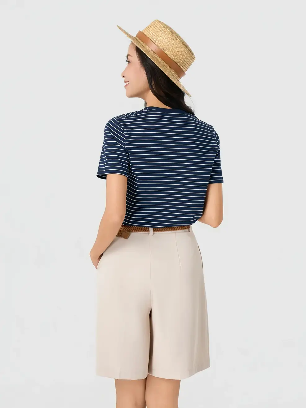 Áo Phông Nữ Regular Kẻ Ngang - Kẻ Tím Than 139 - S