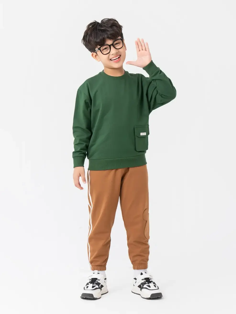 Áo Dài Tay Kid Hoodie Cổ Tròn Phối Túi - Xanh đậm - 6