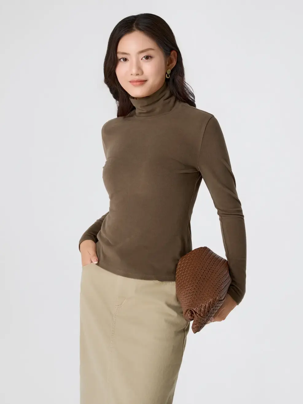 Áo Body Giữ Nhiệt Cổ Lọ - Nâu 123 - S