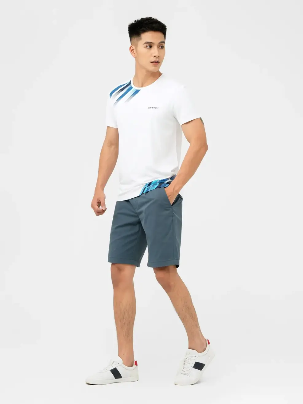 T-shirt Thể Thao Nam Hoạ Tiết Tràn Thân - Trắng - M