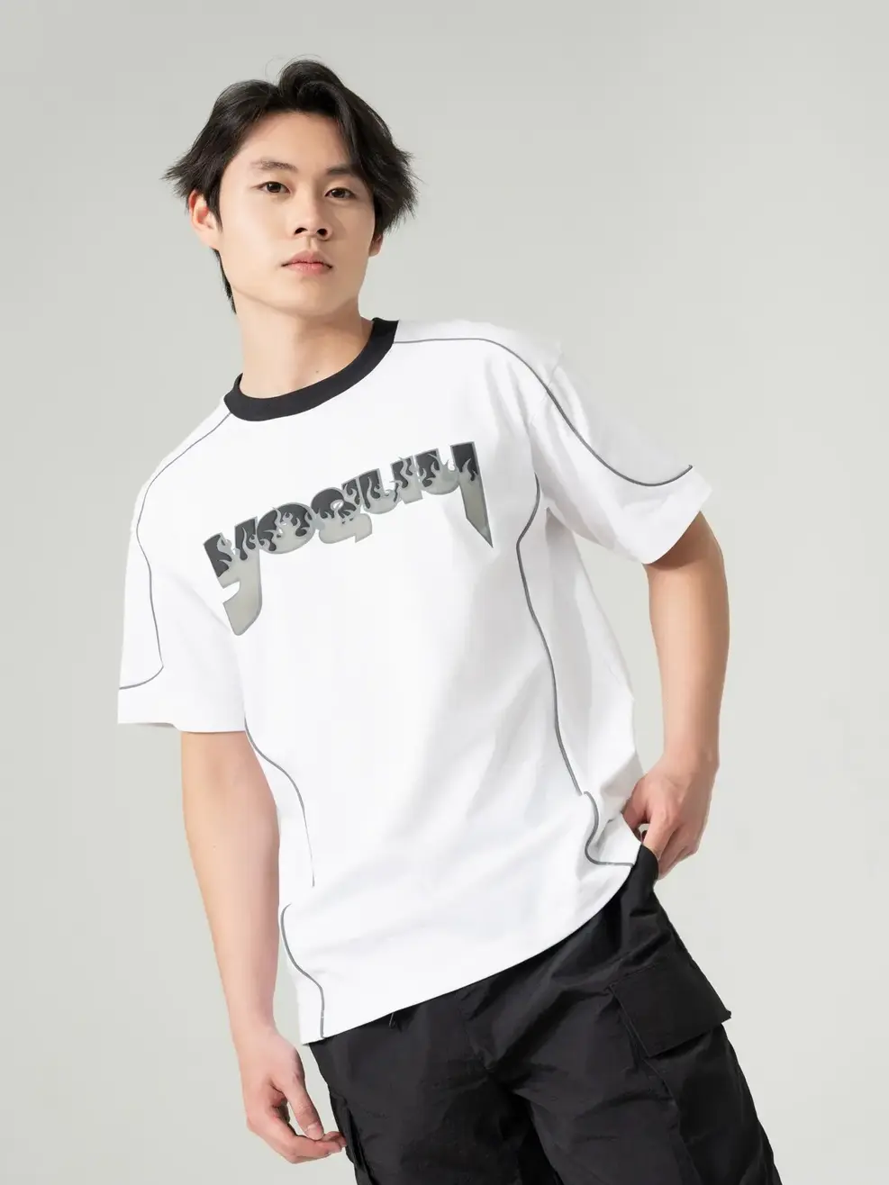 T-shirt Yoguu Phối Viền Phản Quang - Trắng - 0